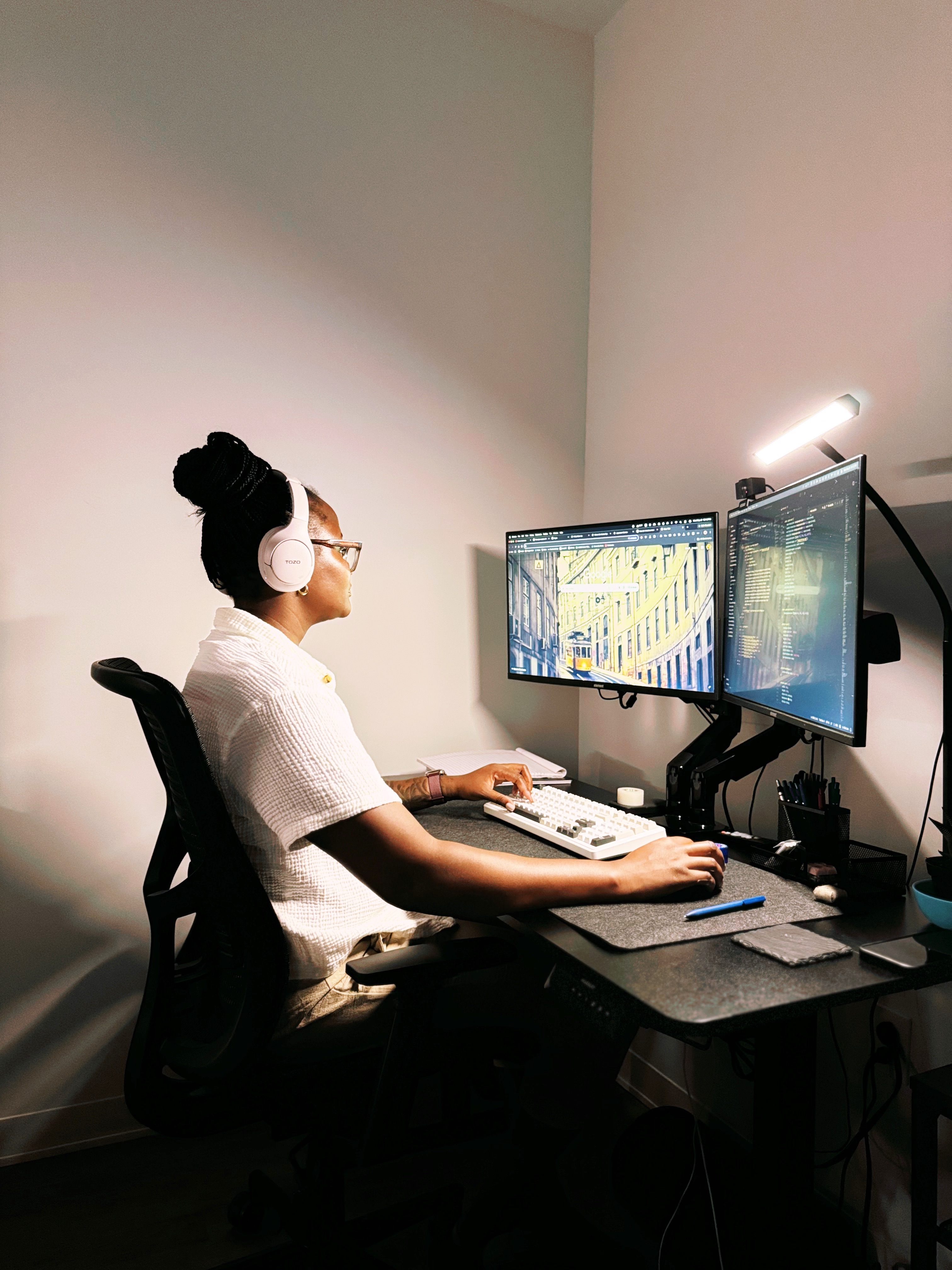 working at my computer